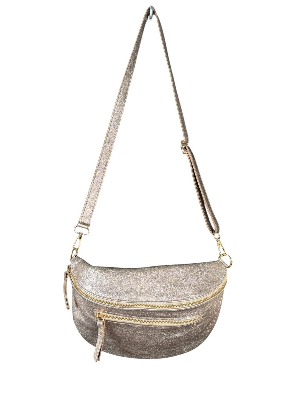 Made in Italy Genuine Leather Metallic Gold Crossbody Waist Bag
